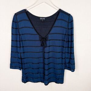 Giorgio Armani Stripe Navy Black Blouse Top Silk Size L (46)